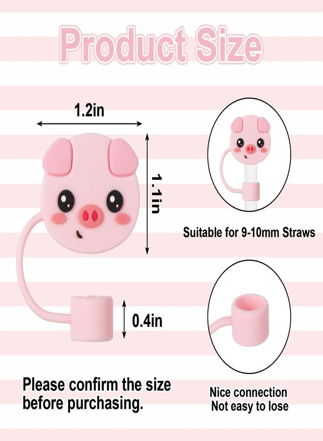 Whaline 4Pcs Pig Straw Cover Cap Pink Piggy Reusable Silicone Straw Topper Cute Animal 10Mm/0.4Inch Straw Tip Lid Protector For 30/40 Oz Tumbler Cup Accessories - Image 2