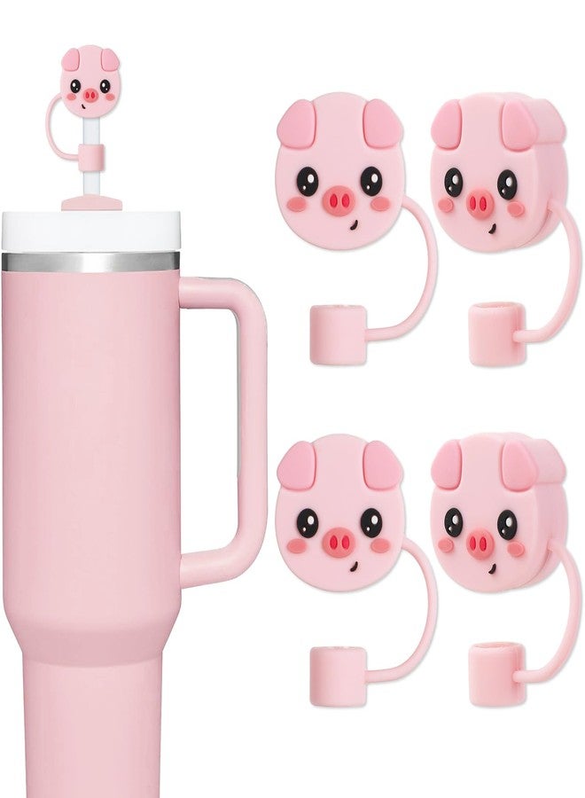 Whaline 4Pcs Pig Straw Cover Cap Pink Piggy Reusable Silicone Straw Topper Cute Animal 10Mm/0.4Inch Straw Tip Lid Protector For 30/40 Oz Tumbler Cup Accessories - Image 1