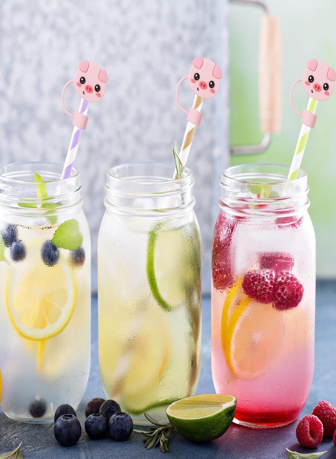 Whaline 4Pcs Pig Straw Cover Cap Pink Piggy Reusable Silicone Straw Topper Cute Animal 10Mm/0.4Inch Straw Tip Lid Protector For 30/40 Oz Tumbler Cup Accessories - Image 5