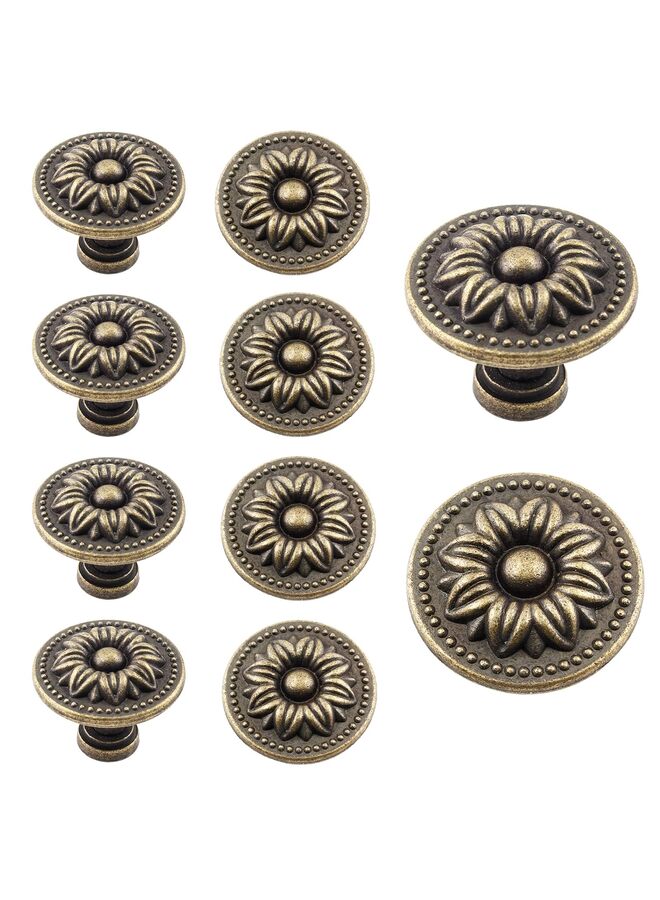 10 PCS Antique Bronze Cabinet Knobs Pull, Vintage Rustic Style Drawer Knobs Decorative Round Handles for Furniture Cupboard Dresser - Image 1