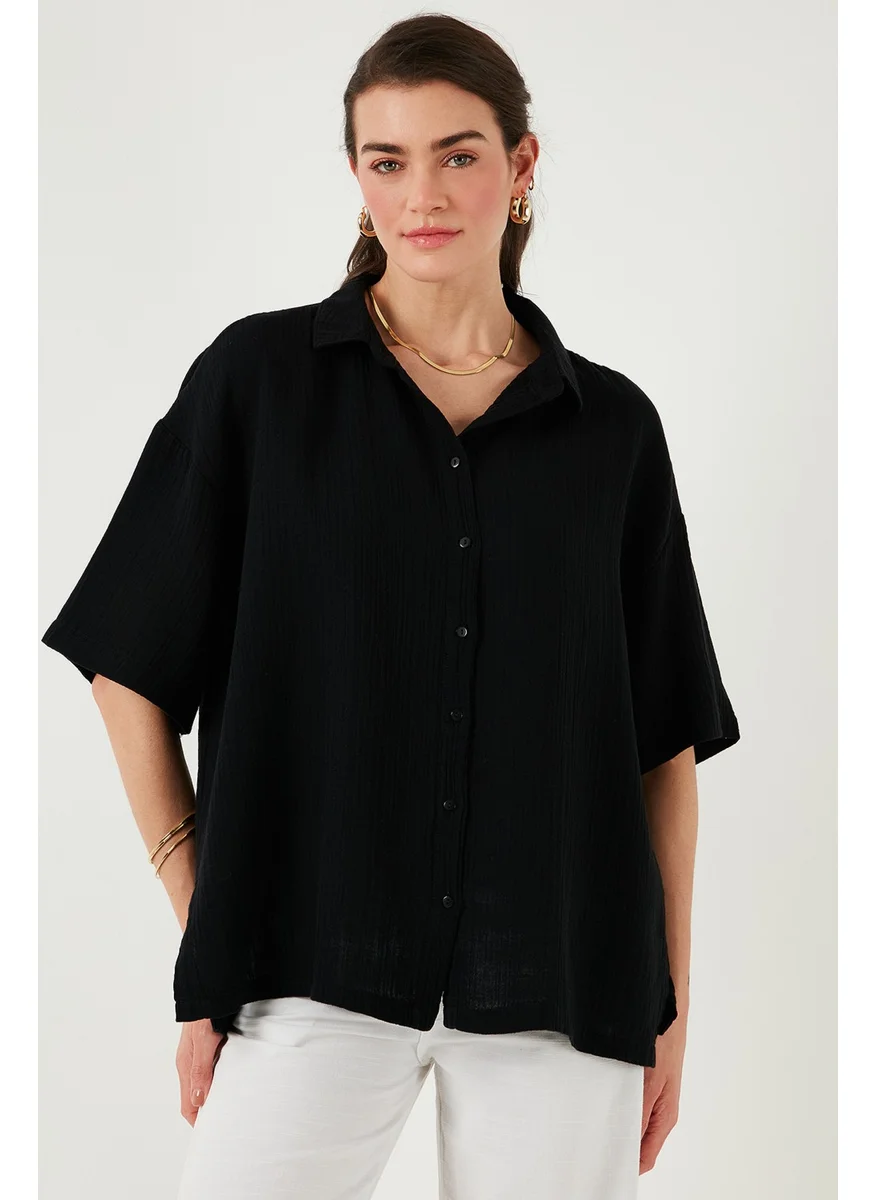 Lela Cotton Regular Fit Slit Short Sleeve Shirt Women's Shirt CF25S166965