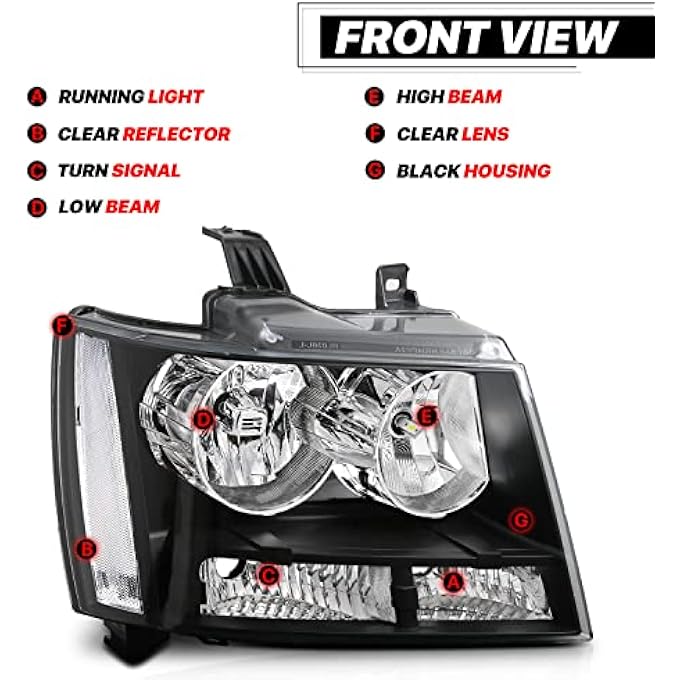 M-AUTO Factory Style Black Headlights Headlamps Assembly W 4 PreAssembled 6000K Led Bulbs Compatible With 0714 Chevy Tahoe Suburban 150007 08 09 10 11 12 13 Avalanche Suburban 2500 - Image 4