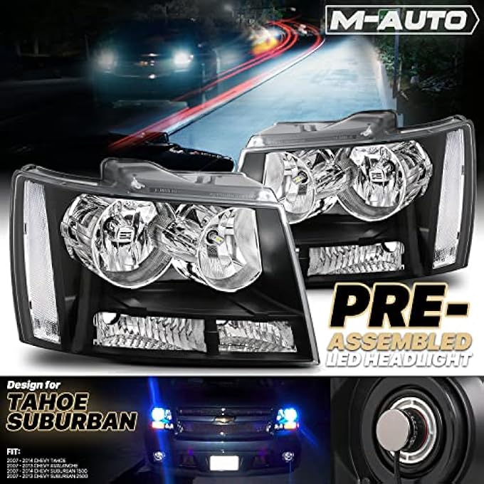 M-AUTO Factory Style Black Headlights Headlamps Assembly W 4 PreAssembled 6000K Led Bulbs Compatible With 0714 Chevy Tahoe Suburban 150007 08 09 10 11 12 13 Avalanche Suburban 2500 - Image 3