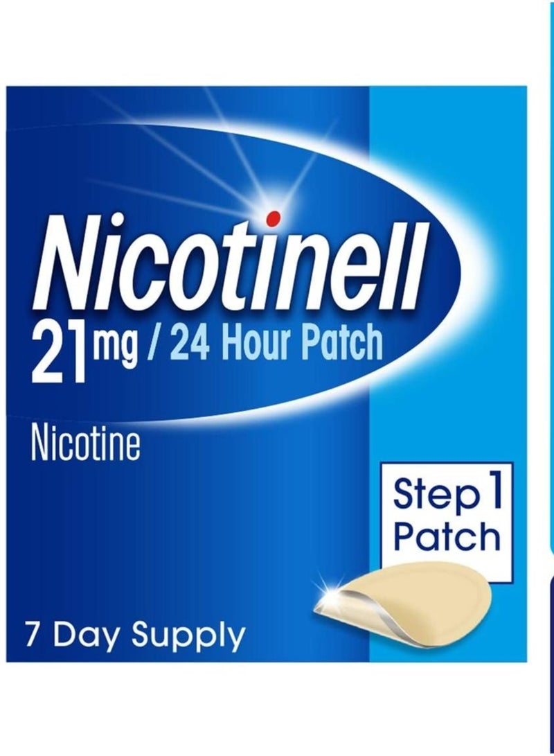 نيكوتينيل لصقة النيكوتين، مساعد للإقلاع عن التدخين، الخطوة 1، لصقة لمدة 24 ساعة، 21 مجم، عبوة من 7 قطع - Image 1