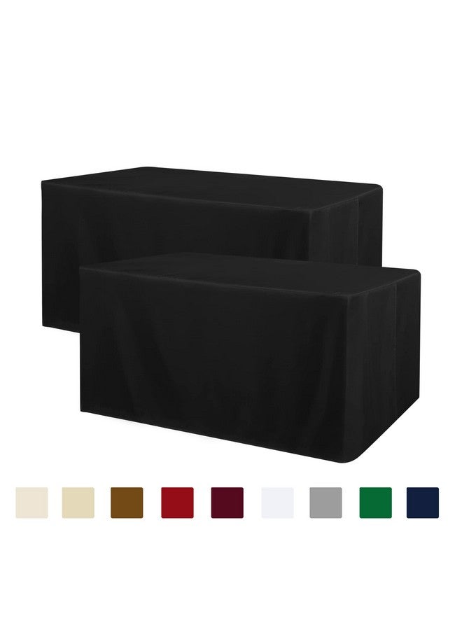 Obstal 2 Pack Black Tablecloth Fitted Table Clothes for 8 Foot Rectangle Tables - Water Resistant Washable Fabric Polyester Rectangle Table Cover for Outdoor/Indoor Uses?96L x 30W x 30H Inches, Black? - Image 1