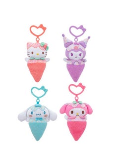 Hello Kitty Hello Kitty and Friends 4-Pack Ice Cream Clip-On Plush Featuring Hello Kitty, Kuromi, My Melody, and Cinnamoroll with Unique Bow Clips  - Image 1