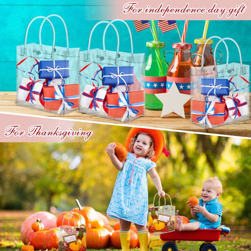 Saintrygo 80 Pieces Gift Bags Small PVC Bags Reusable Transparent with Handles Mini Cute Plastic Gift Wrap Tote Shopping for Wedding Birthday Baby Shower Party(Clear) - Image 3
