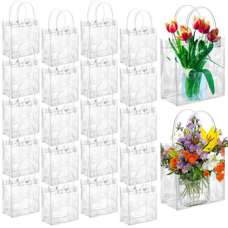 Saintrygo 80 Pieces Gift Bags Small PVC Bags Reusable Transparent with Handles Mini Cute Plastic Gift Wrap Tote Shopping for Wedding Birthday Baby Shower Party(Clear) - Image 1