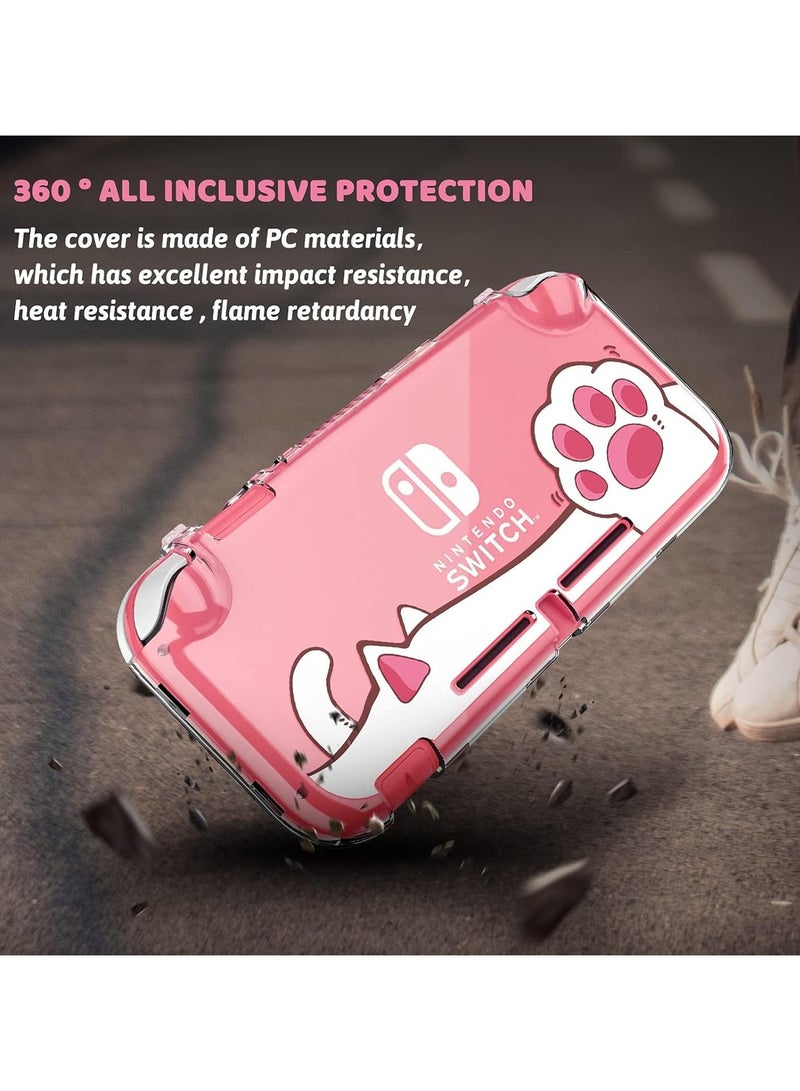 Switch Lite Case - Clear Hard PC Cover, Shockproof, Scratch Resistant Shell, Cute Pink Paw Design - Image 2