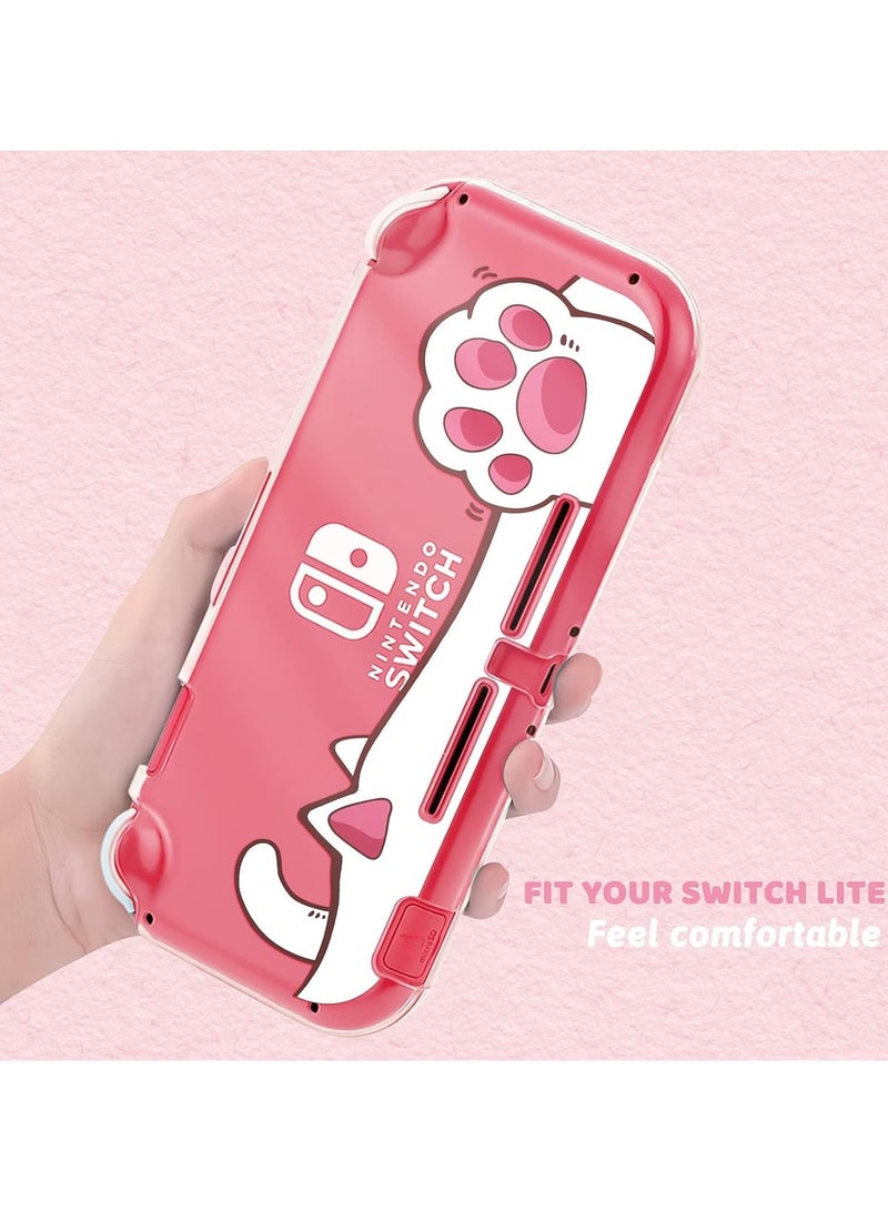 Switch Lite Case - Clear Hard PC Cover, Shockproof, Scratch Resistant Shell, Cute Pink Paw Design - Image 4