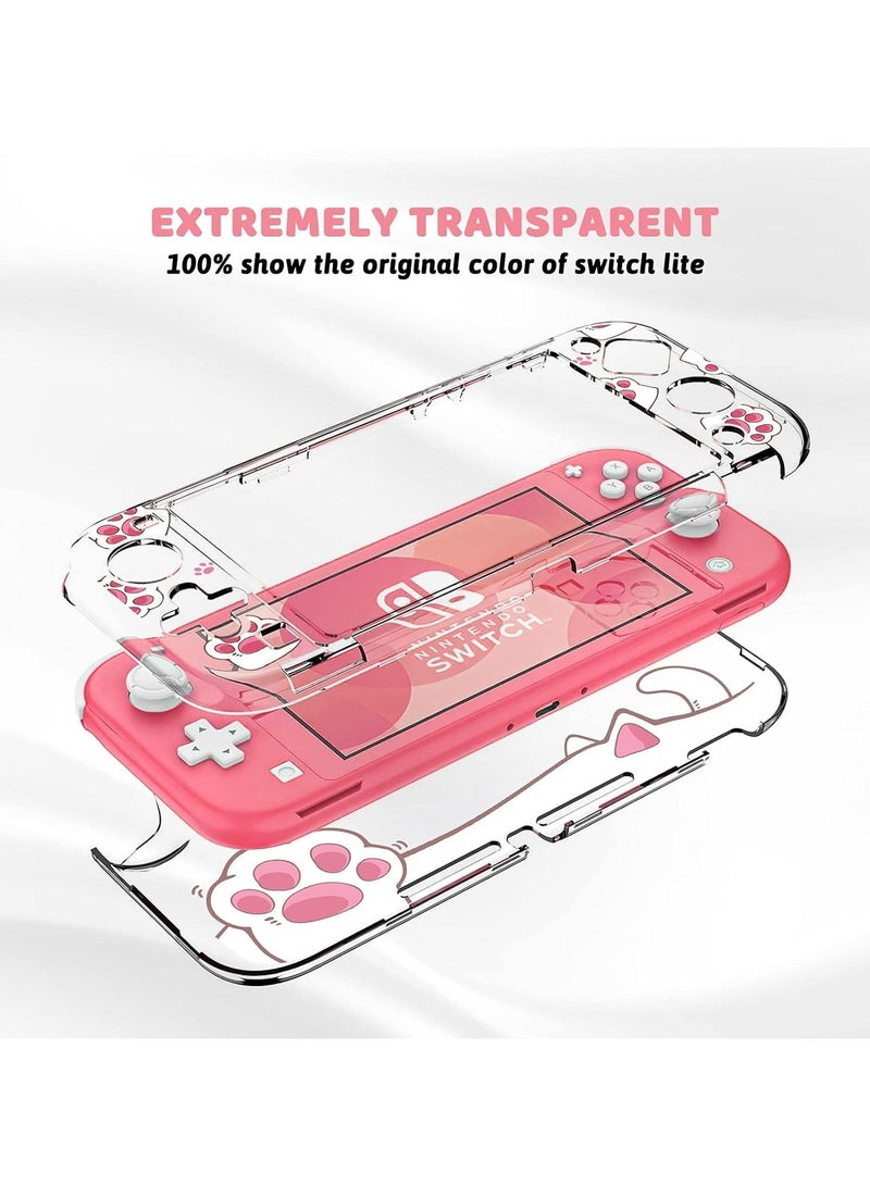 Switch Lite Case - Clear Hard PC Cover, Shockproof, Scratch Resistant Shell, Cute Pink Paw Design - Image 3