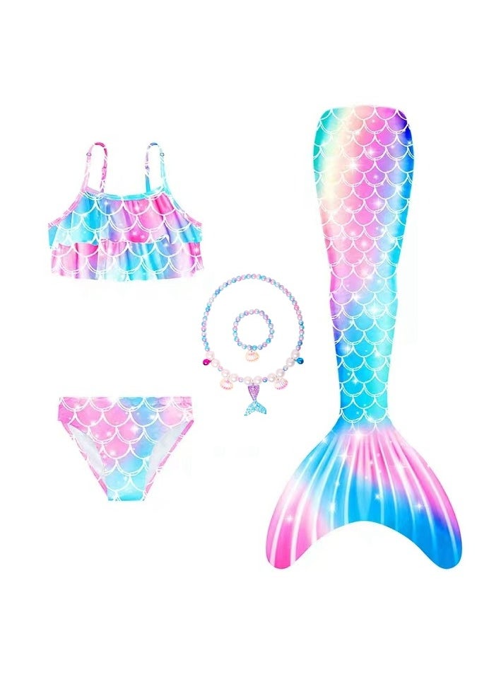 Cool Baby COOLBABY Girls Three-piece Children's Mermaid Swimsuit Mermaid Tail Swimsuit Mermaid Costume Swimwear (110 Sizes)  - Image 1