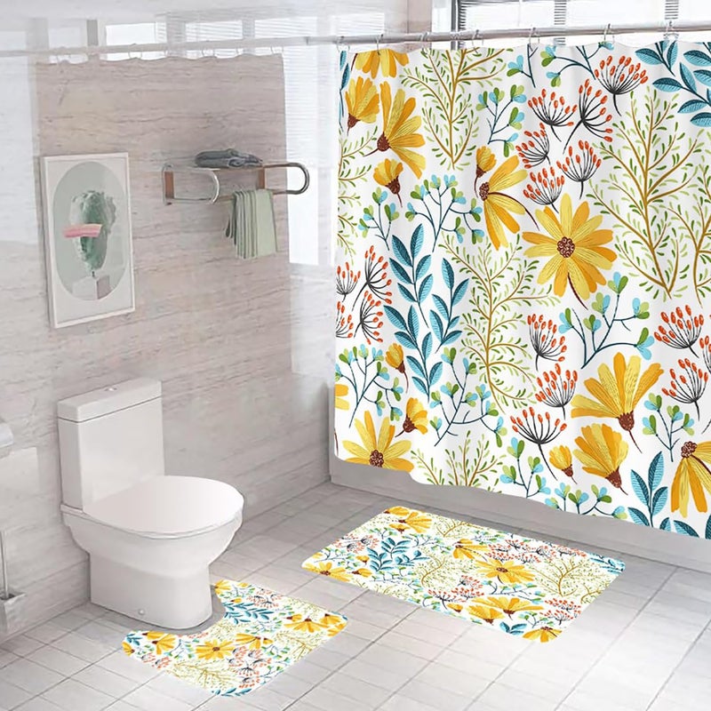 Kuber Industries Shower Curtain & Bathmat Set | Non-Slip Bath mats for Bathroom | Easy-Slide Curtains | Polyester Curtain or Bathmat for Bath Décor | XTL313-3T | 3 Pcs Set | Multicolor - Image 1