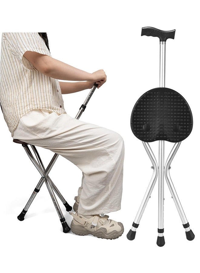 Hihonor Hold 330 lbs Folding Canes with Seat Walking Stick Height Adjustment Cane Seat Capacity Frosted Handle with Magnetic Therapy Stone Massage Crutches Stool - Image 1