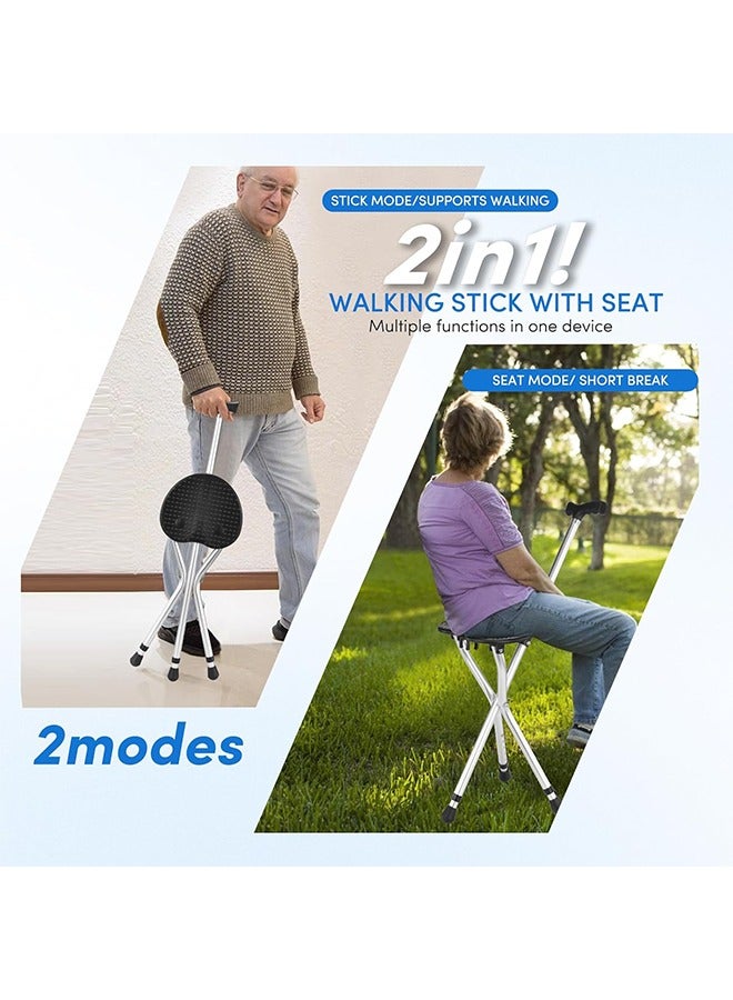 Hihonor Hold 330 lbs Folding Canes with Seat Walking Stick Height Adjustment Cane Seat Capacity Frosted Handle with Magnetic Therapy Stone Massage Crutches Stool - Image 2