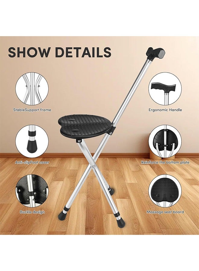 Hihonor Hold 330 lbs Folding Canes with Seat Walking Stick Height Adjustment Cane Seat Capacity Frosted Handle with Magnetic Therapy Stone Massage Crutches Stool - Image 3