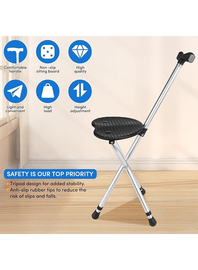 Hihonor Hold 330 lbs Folding Canes with Seat Walking Stick Height Adjustment Cane Seat Capacity Frosted Handle with Magnetic Therapy Stone Massage Crutches Stool - Image 4