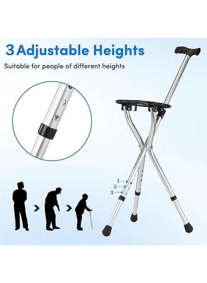Hihonor Hold 330 lbs Folding Canes with Seat Walking Stick Height Adjustment Cane Seat Capacity Frosted Handle with Magnetic Therapy Stone Massage Crutches Stool - Image 5