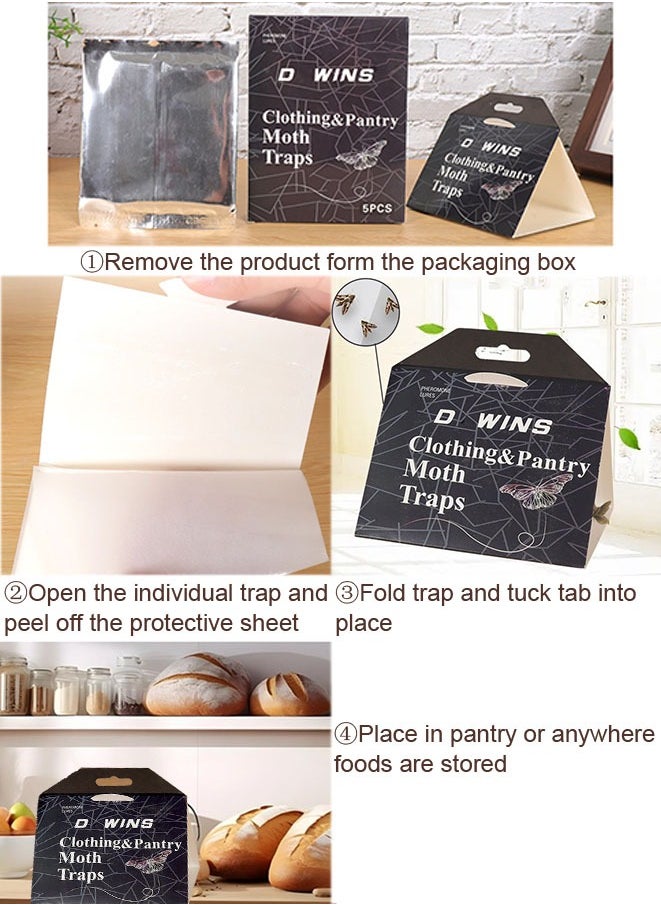 Muyixin - Pantry Moth Traps, 5 Moth Traps for Meal Moth Killer, Sticky Glue Flies Pest Food and Cupboard Moth Killer, Hook Design for Indoor Kitchen Closet, Non-toxic - Image 1