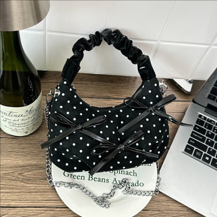 Polka Dot Bow Dumpling Shoulder Bag - Image 3