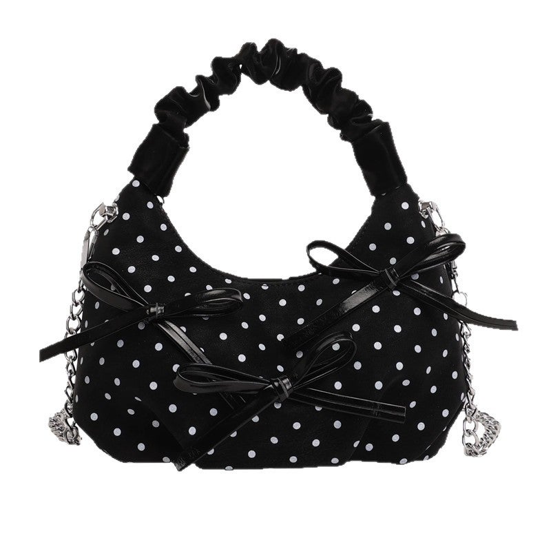 Polka Dot Bow Dumpling Shoulder Bag - Image 1