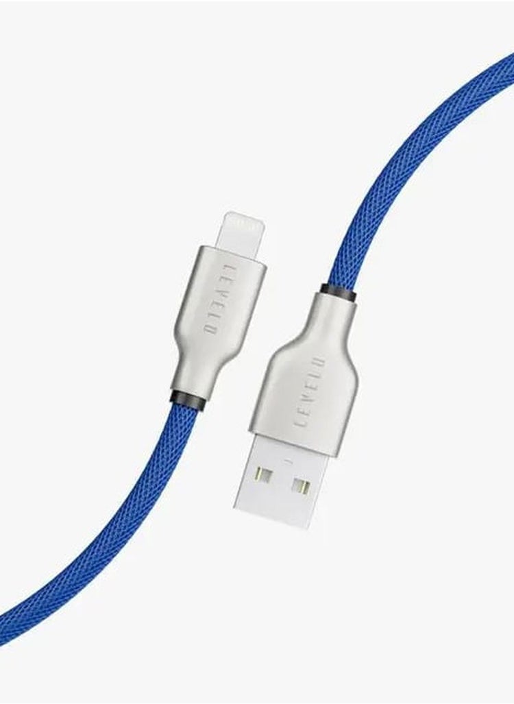 LEVELO - Polyester Braided USB-A to Lightning 1.1m Cable 12W / 480Mbps Data Transfer Rate - Dark Blue - Image 1