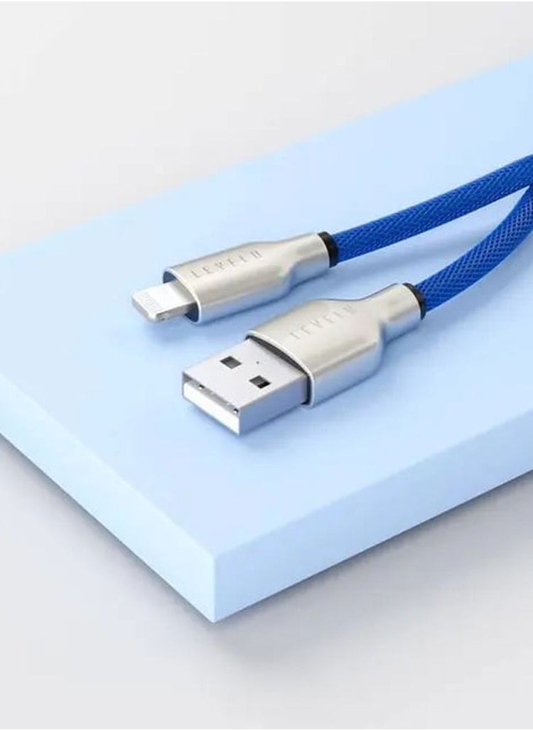 LEVELO - Polyester Braided USB-A to Lightning 1.1m Cable 12W / 480Mbps Data Transfer Rate - Dark Blue - Image 1