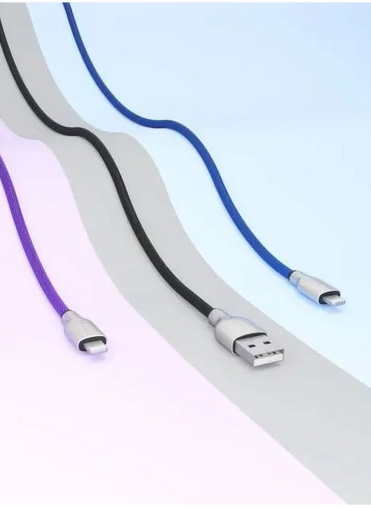 LEVELO - Polyester Braided USB-A to Lightning 1.1m Cable 12W / 480Mbps Data Transfer Rate - Dark Blue - Image 1