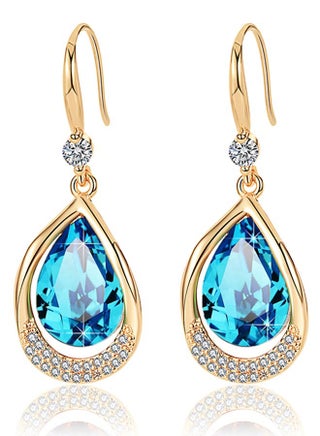Austrian Crystal Halo Teardrop Hollow Drop Dangle Earrings for Women 14K Rose Gold Plated Hypoallergenic Jewelry