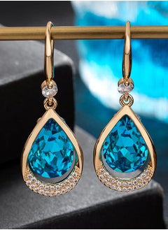 EVEVIC Austrian Crystal Halo Teardrop Hollow Drop Dangle Earrings for Women 14K Rose Gold Plated Hypoallergenic Jewelry  - Image 2