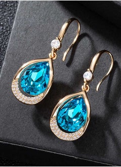 EVEVIC Austrian Crystal Halo Teardrop Hollow Drop Dangle Earrings for Women 14K Rose Gold Plated Hypoallergenic Jewelry  - Image 4