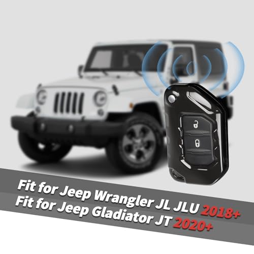 Jimen Key Fob Cover Case Protector Fit for Jeep Wrangler JL JLU Gladiator JT 2018-2025 (Black) - Image 2