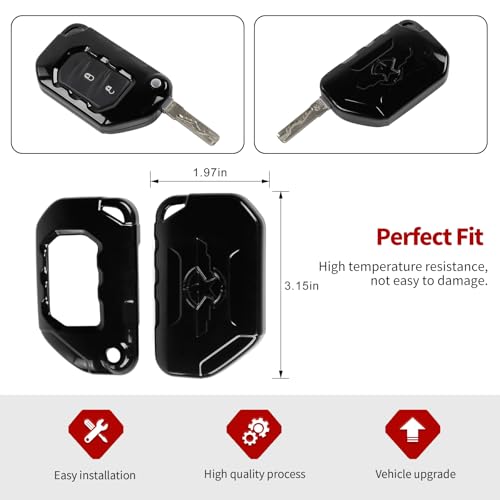 Jimen Key Fob Cover Case Protector Fit for Jeep Wrangler JL JLU Gladiator JT 2018-2025 (Black) - Image 3