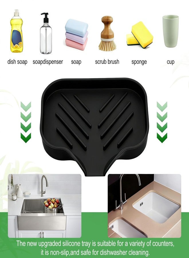 Qulkws Sponge Holder with Drain Spout, Silicone Soap Dish for Bathroom & Kitchen, Rubber Shower Soap Holder, Easy to Clean, Quick Drying(Black, 4.92" x 3.9") - Image 4