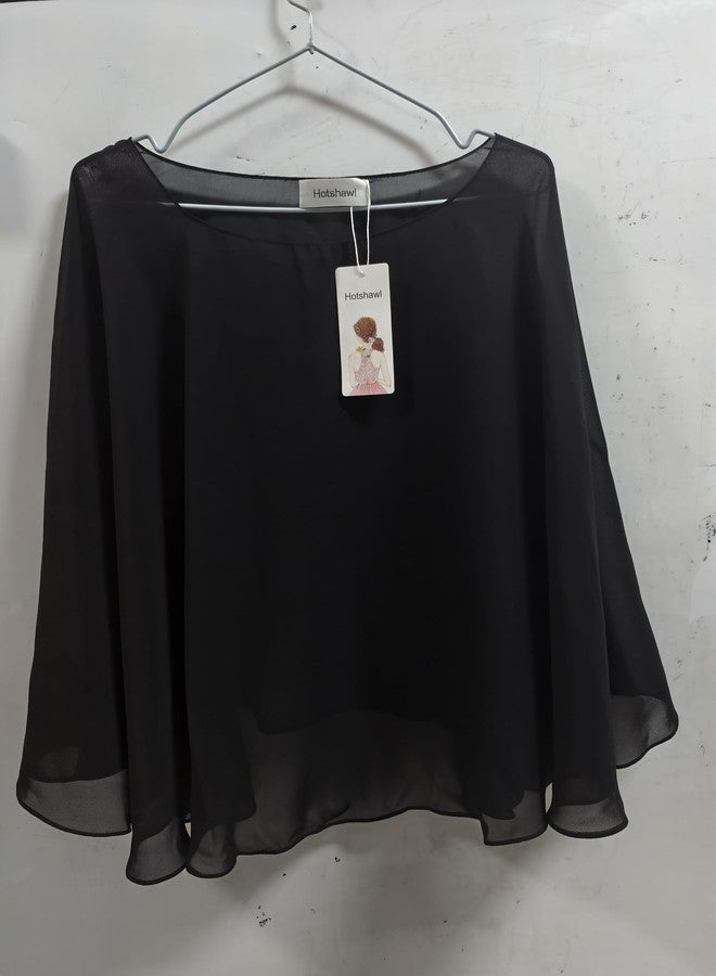 Hotshawl Capes for Womens Casual chiffon shawl Casual Chiffon Cape Sheer cape shawls and wraps Poncho Capelets Cover Up, Black, One Size - Image 3