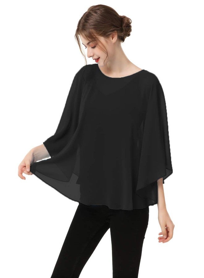 Hotshawl Capes for Womens Casual chiffon shawl Casual Chiffon Cape Sheer cape shawls and wraps Poncho Capelets Cover Up, Black, One Size - Image 2