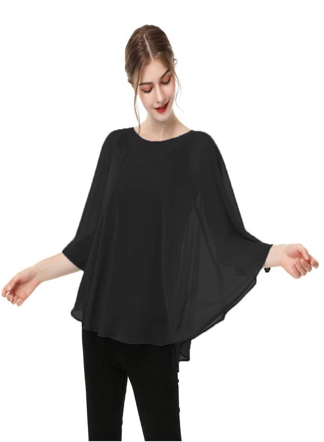 Hotshawl Capes for Womens Casual chiffon shawl Casual Chiffon Cape Sheer cape shawls and wraps Poncho Capelets Cover Up, Black, One Size - Image 5