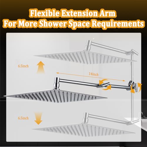YDmeet All Metal 12" Rainfall Shower Head with Handheld Spray Combo, High Pressure Rain Shower Heads with Adjustable Extension Arm, Wide Dual Waterfall Showerhead, Extra Long Shower Hose - Polished Chrome - Image 3