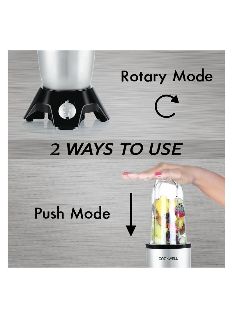 Cookwell Bullet Mixer Grinder (5 Jars, 3 Blades, Silver) - Copper, 600 Watts - 2 Year Warranty - Image 2