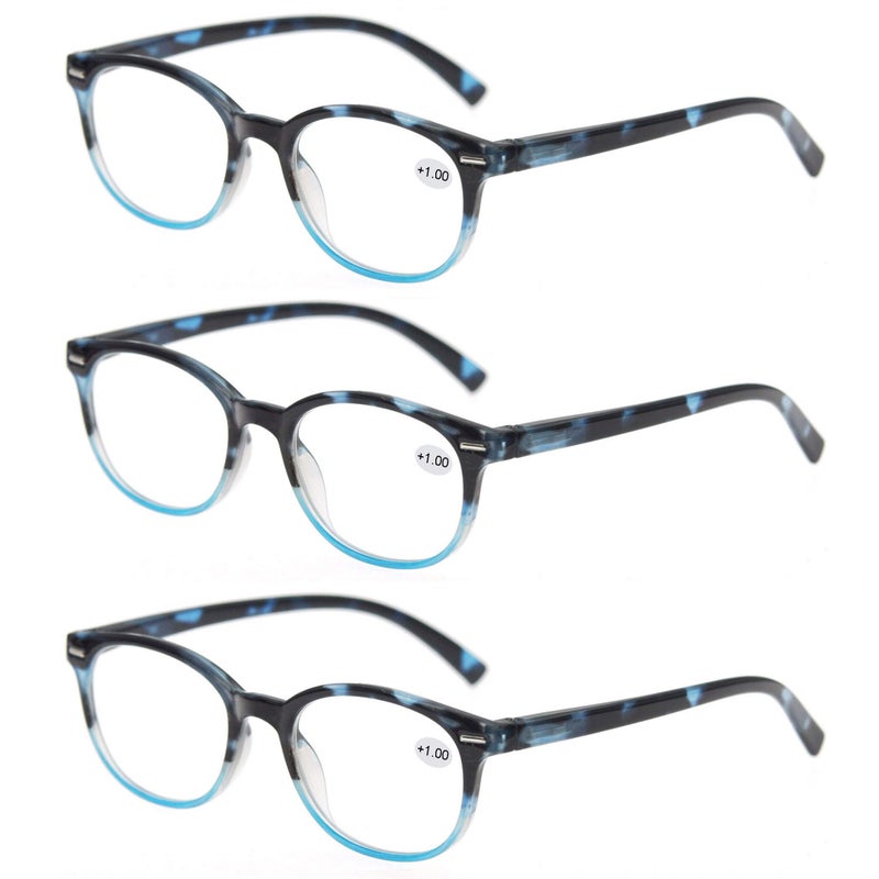 MODFANS Reading Glasses 125 Women 3 Pack Spring Hinge Fashion Round Stylish for Reading with Pouch