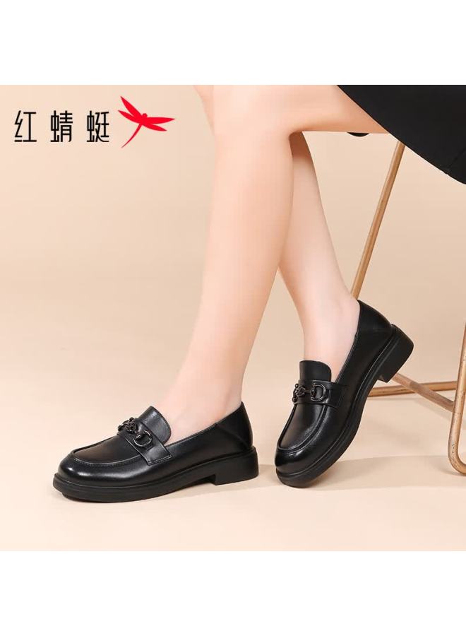 Red Dragonfly Women's Loafers Slip-on Thick Sole Casual Lightweight Leather Shoes Wtb353301 Black Size 38