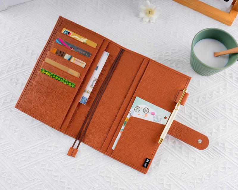 Ox Knight A5 Leather Planner Cover for Hobonichi Cousin, Stalogy, Midori, Leuchtturm1917, and More - with Pen Loop, Card Slots, Back Pocket, and Bookmarks (Brown) - Image 3