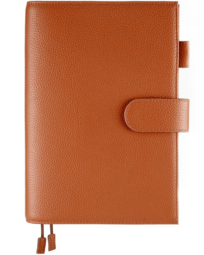 Ox Knight A5 Leather Planner Cover for Hobonichi Cousin, Stalogy, Midori, Leuchtturm1917, and More - with Pen Loop, Card Slots, Back Pocket, and Bookmarks (Brown) - Image 1
