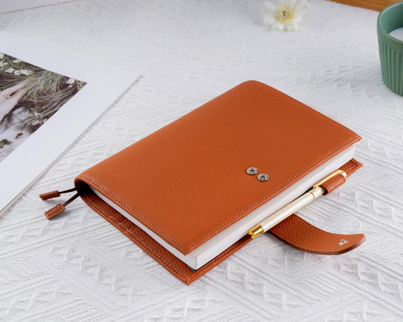 Ox Knight A5 Leather Planner Cover for Hobonichi Cousin, Stalogy, Midori, Leuchtturm1917, and More - with Pen Loop, Card Slots, Back Pocket, and Bookmarks (Brown) - Image 2