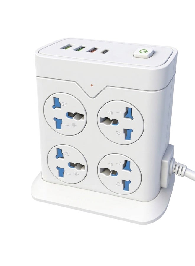 ELMAGHRABY TX-2U Power Extension Strip with Wireless Charger , 8 AC Sockets, 3 USB Ports & 1 USB-C Ports, 2M Heavy Duty Extension Cord, 2500W 10A Smart Fast Charging Power Strip with Individual Switch, Overload Protection & Child Safety for Home, Office, PC, TV & Mobile Devices – White - Image 3