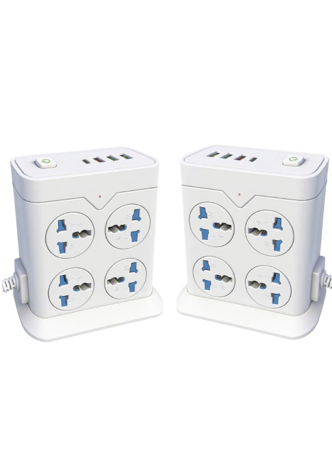 ELMAGHRABY TX-2U Power Extension Strip with Wireless Charger , 8 AC Sockets, 3 USB Ports & 1 USB-C Ports, 2M Heavy Duty Extension Cord, 2500W 10A Smart Fast Charging Power Strip with Individual Switch, Overload Protection & Child Safety for Home, Office, PC, TV & Mobile Devices – White - Image 1