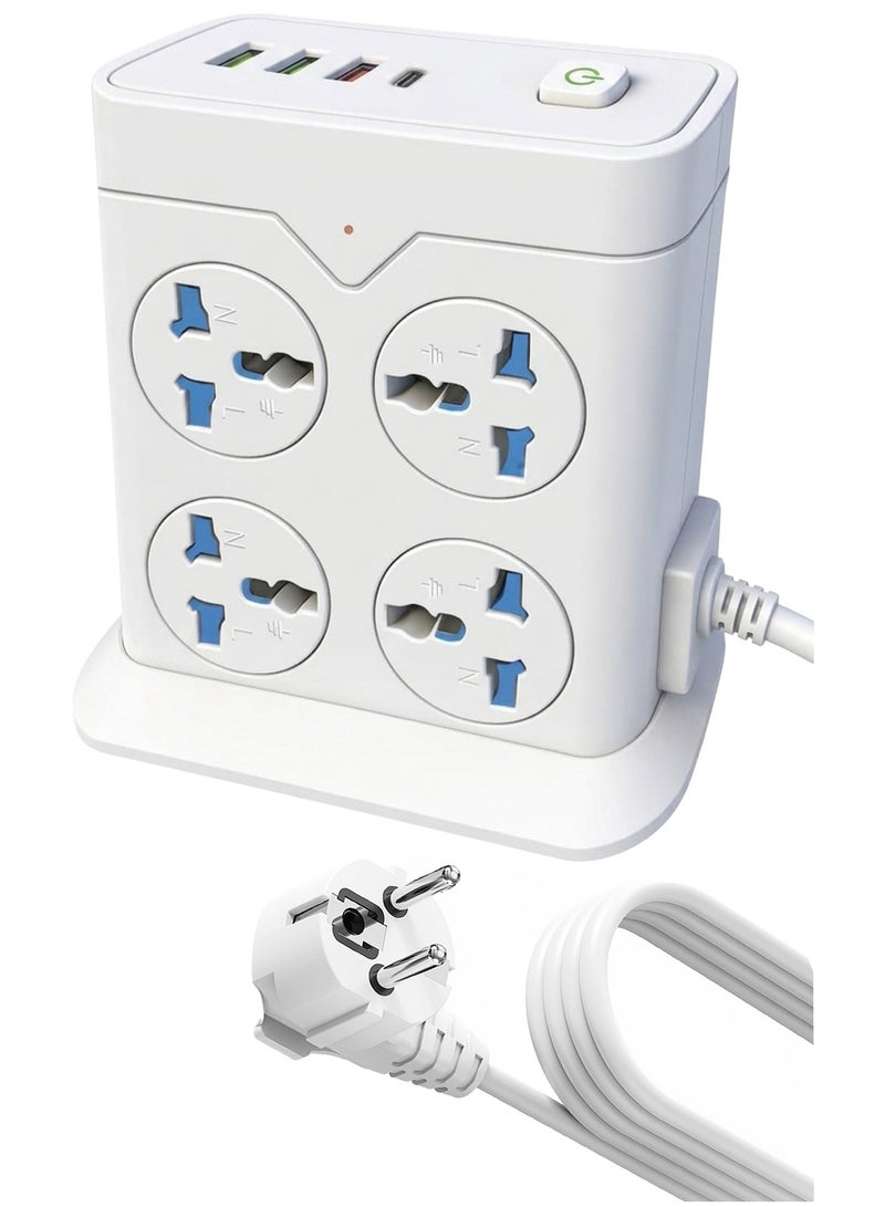 ELMAGHRABY TX-2U Power Extension Strip with Wireless Charger , 8 AC Sockets, 3 USB Ports & 1 USB-C Ports, 2M Heavy Duty Extension Cord, 2500W 10A Smart Fast Charging Power Strip with Individual Switch, Overload Protection & Child Safety for Home, Office, PC, TV & Mobile Devices – White - Image 4