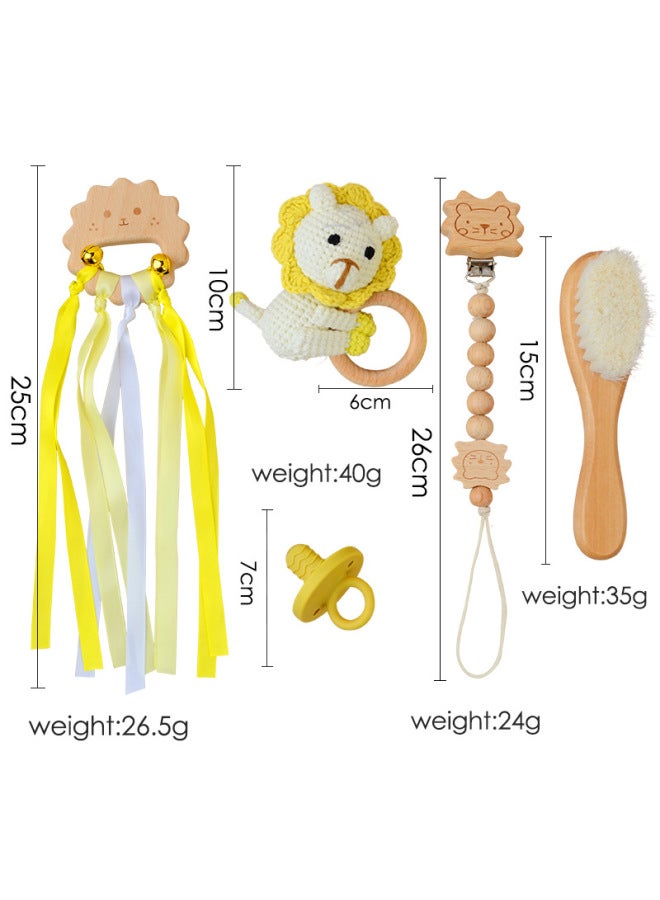 LuLu New Baby Cartoon Animal Rattle Tooth Gel Soothing Baby Diy Creative Brush Pacifier Chain Suit Gift Box - Image 1