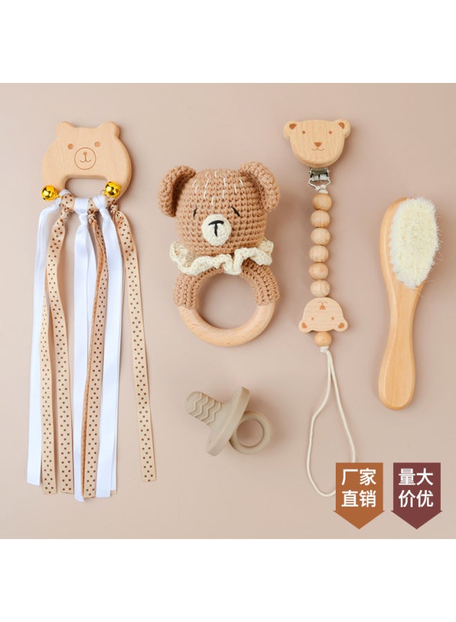 LuLu New Baby Cartoon Animal Rattle Tooth Gel Soothing Baby Diy Creative Brush Pacifier Chain Suit Gift Box - Image 2