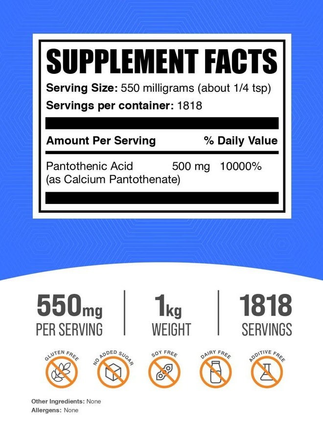BulkSupplements .com Vitamin B5 Powder - as Calcium Pantothenate, B5 Vitamins - Gluten Free, 500mg of Vitamin B5 Pantothenic Acid per Serving, 1kg (2.2 lbs) (Pack of 1) - Image 2